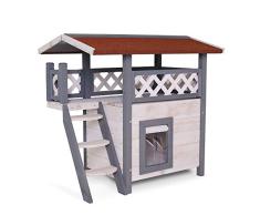 dibea Maison/Lodge Cabane en Bois avec Terrasse pour Chat - 77 x 50 x 73 cm - Gris/Blanc