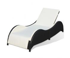 vidaXL Transat Poly Rotin Noir Chaise Longue Bain de Soleil Meuble de Jardin