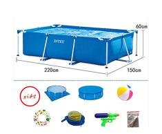 Piscine Tubulaire Rectangulaire Grand Tube en Acier pour Enfants Bleu Adulte Matériau PVC Très Solide Résistant À La Déchirure pour 1 À 12 Personnes,220x150x60cm