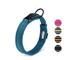 Collier rembourré ajustable en nylon avec bandes réfléchissantes 3M pour chien Largeur 2,5 cm Respirant, anti-étouffement, anti-frottement, en mailles avec anneau
