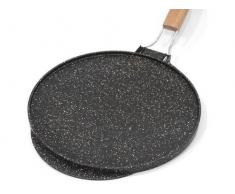Poêle double fonction plaque/grille en pierre de lave, recouverte de céramique pour grillades ou crêpes, fabriquée en Italie - 32 cm