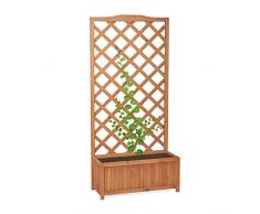 Relaxdays Jardinière avec treillis bac à fleurs treillage bois jardin pot plantes résistant 35 litres 150 cm, nature