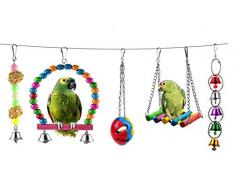 Jouet pour Oiseaux,5 pièces Colorés Jouets pour Perroquet Balançoire Jouet pour Perruche Bois Coloré Perles Décoration pour Voliere Oiseaux Cage Petites Cages Perruche Accessoires Décoratifs