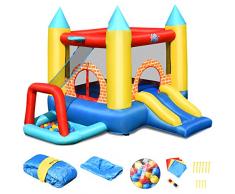 Costway 4 en 1 Château Gonflable pour Enfants avec Toboggan,30 Ballons 300x280x210CM pour 3 Enfants 3-10 Ans Capacité Max 135KG 300x280x210CM (Pompe Air Non Inclus)