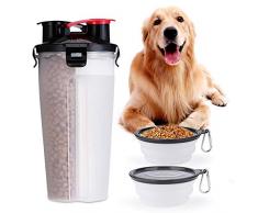 Bouteille deau Portable et Récipient Alimentaire 2 en 1 avec 2 Gamelle Pliable pour Chien, Chat, Chiot, Chiot, Chiot, Distributeur deau pour Voyage en Voiture, Grande Taille, sans BPA