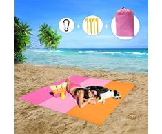 MMTX Portable Imperméable Tapis de Plage, 210X200cm Couverture de Pique-Niques Serviette de Plage Anti Sable pour Plage, Pique-Nique, Camping, Èvénements en Extérieur(Rose)