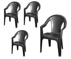 Chaise de jardin empilable, plastique effet rotin - Chaise empilable en plastique - 2 couleurs au choix 4 Stück - anthrazit gris