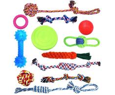 honeyguaridan Jouets pour Chiens Jouet de Corde à Mâcher, Format Economique de 12 Jouets Balles pour Chien Peluche Corde Frisbee–Balle de Tir à la Corde–Jouets pour Chiens de Taille Moyenne et Large