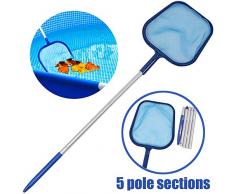 Epuisette de Surface, Épuisette de piscine en maille fine avec poteau en aluminium 5 sections de 120 cm pour nettoyer la piscine, létang de jardin, jacuzzi et spa