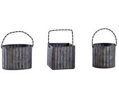 AUBRY GASPARD Mini Cache-Pot en métal galvanisé ondulé (Lot de 3)