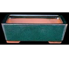 Pot à bonsaï 14x11x4cm sarcelle rectangulaire en grès émaillé