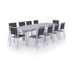 Salon de Jardin LAMPEDUSA Extensible en textilène Gris 10 Places - Aluminium Blanc