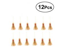 supvox Mini Scope naturelles Artisanat Balai Jouet avec Corde Rouge paille pour le jardin de la cuisine maison de poupée miniature Décoration pour la fête de Halloween 12 pièces