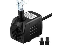 OMORC 1500L/H Pompe à Eau Aquarium Pompe Submersible Supporte Fonctionnement sans Eau pour 48H Pompe à Eau pour Étang Fontaine Réservoir de Poissons 2 Buses Cordon de 1.5m Noir