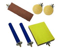 Allazone 6 PCS Jouets pour Oiseaux, Jouet à Suspendre pour Perroquet, Bois Pieds Perchoirs, Balançoires, Échelles, Escalade Perché