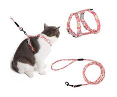 PETTOM Harnais Laisse Chat Harnais Réglable et Laisse Corde de 145CM pour Chat Sécurité Balade(S Rosé)