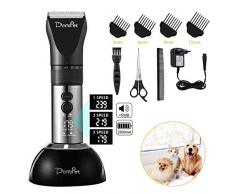 Domipet Tondeuse Chien Chat Animaux Professionnelle Electrique Toilettage Charge Rapide silencieuse 360º Rechargeable sans Fil Rasoir Poil Long Epais, Lame Détachable et Lavable Kits avec 4 Peignes