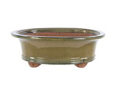 Pot à bonsaï 29.5x24.5x10cm olive ovale en grès émaillé