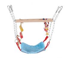 Fdit Jouet Escalade Perroquet Oiseaux en Bois coloré Balançoire Lit Suspendu avec Accessoires Jouets pour Animaux de Compagnie(Bleu)