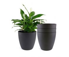 T4U Bac à Fleurs Auto-Irrigation Noir 22 * 21cm en Plastique Rond Lot de 4, Pot avec Réserve deau et Indicateur de Niveau deau Pot avec système darrosage
