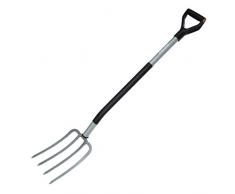 Fiskars Fourche à bêcher pour sol dur et caillouteux, 4 dents, Longueur: 122 cm, Acier au bore haute qualité, Gris/Noir, Ergonomic, 1001413