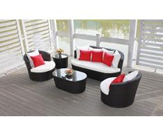 Salon de jardin tressée Réglé: Mobilier de jardin en rotin poly ensemble de meubles - design rond. Elégant. Confortable. - noir et marron. Résistant aux intempéries. Cadre en aluminium. Coussinets 10 cm