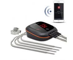 Inkbird IBT-4XS Thermometre Cuisine Bluetooth Thermomètre Barbecue avec Sonde Temperature,Thermomètre Cuisson Rechargeable Magnétique pour Four Grille Viande Poisson(IBT-4XS+4 Sondes)