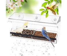 D4P Display4top Mangeoire à Oiseaux Exterieur, avec Trous de Drainage, Plateau Amovible, ventouses Super-Fortes, capacité de semences élevée, Perche (30 x 13 x 10cm)