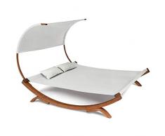 IDMarket - Lit de Jardin en Bois avec Toile écrue et auvent