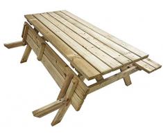 Atlantis Table de Pique-Nique en Bois de 180 cm | 6 Personnes | 50 kg (!) | Qualité Gastro | Assises Pliables | Robuste | Table de Jardin avec 2 bancs | Table de Jardin à bière