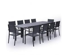 Salon de Jardin Venezia Extensible en textilène Gris 10 Places - Aluminium Anthracite