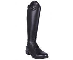 Bottes déquitation en cuir QHP Romy pour enfants avec design interchangeable - Noir - Largeur de mollet normale, Noir , 36