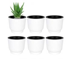 T4U 6pcs Bac à Fleurs Auto-Irrigation Plastique Rond - Blanc, Pot avec Réserve deau Pot avec Système dArrosage pour Planter Les Plantes Fleur Facilement, Décoration pour Jardin Maison