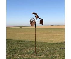 chemin_de_campagne Grande Éolienne Girouette Tuteur Porte Plante Toucan 150 cm