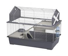 Ferplast Spacieuse cage pour lapins BARN 100 pour petits animaux, style granges américaines, dessus de cage pouvant être ouvert, accessoires et adhésifs inclus, 96 x 57 x h 73 cm, Gris
