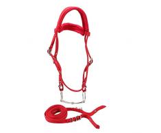 Hffheer Bride de Cheval Rouge réglable Harnais de Renfort de Bride de Bride Mors de Mors Amovible avec Coussin Souple