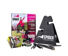 Spider Slackline 16022 - Slacklines Outdoor Outdoor kit avec Slackline 15m - Deux chevalets avec Trois Réglages de Hauteur 30-50 - 70 cm - Fabriqué en Italie - pour Les Slackliners Debutant