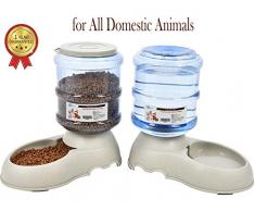 YGJT Distributeur de Nourriture/Eau Fontaine Automatique-3.75Lx 2 Pièces- Alimentation pour Chien/Chat/Croquettes Accesoires Gamelle Animaux Domestiques (Pas Besoin de Batterie)