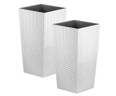 2 x crazygadget® Grand en rotin Fleurs Fleurs Carré intérieur extérieur jardin en plastique Pot de fleurs, Plastique, blanc, 26.6L