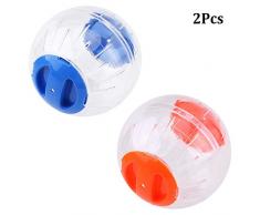 REYOK Balle De Hamster,2 pcs Exercice Boule pour Petit Animal Balle DE Hamster Mini Ballon,Plastique Jouet De Jeu pour Animaux De Compagnie Portatif Transparent pour Animaux,12cm(Bleu + Jaune)