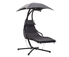 Outsunny Bain de Soleil transat Suspendu avec Pare-Soleil et Matelas Design Contemporain 194L x 117l x 192H cm Acier Polyester Gris foncé Noir
