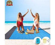 HISAYSY Tapis de Plage, Extra Large 210*200cm Couverture de Pique-nique, Résistant au sable imperméable avec 4 piquets, grande couverture pour les voyages en Evénements en Extérieur