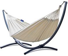 Potenza Hamac avec Support en Acier pour 2 Personnes Démontable - Charge Max 220 kg – Les Hamacs Coton Double XXL - Lit en métal Suspendu Portable - Idéal Jardin - Support Graphite Un Hamac Crème