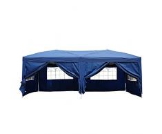 Homcom Tonnelle Tente de Reception Pliante pavillon chapiteau Barnum 3 x 6 m Bleu Cote demontables