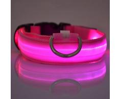 ELENXS Nouveau LED Pet Collier de Chien Clignotant Lueur Dog Leash Cou Ceinture Colliers pour Animaux de Chat Fluorescent Cou Ceinture Corde Cordon Rose XS