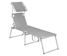 SONGMICS Chaise Longue, Bain de Soleil, Transat de Relaxation, Grand modèle, 65 x 200 x 48 cm, Charge 150 kg, avec Dossier et Parasol inclinables, Pliable, pour Jardin, Balcon, Gris chiné GCB26TG