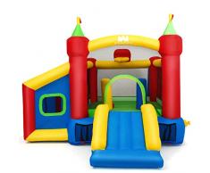 GOPLUS Château Gonflable pour Enfant de 3 à 10 Ans, avec 6 Types de Jeu Différents, Matériaux Tissu Oxford Ecologique, présente 6 Piquets de Fixation et Un Sac de Transportation, 380 x 305 x 215CM
