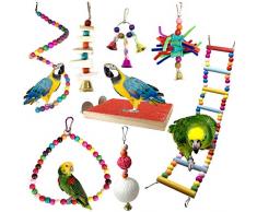 Jouets pour Oiseaux, PietyPet 8 Pièces Bois Pieds Perchoirs, Balançoires, Échelles, Escalade Perché pour Cages à Oiseaux de petite et moyenne taille, Perroquets
