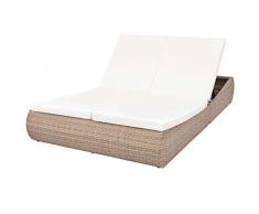 Tidyard Chaise Longue Bain de Soleil 2 Personnes en Résine Tressée Gris/Beige