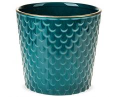 Matches21 Pot de fleurs en céramique avec pots de fleurs dorés et pots en céramique 1 pièce Bleu pétrole